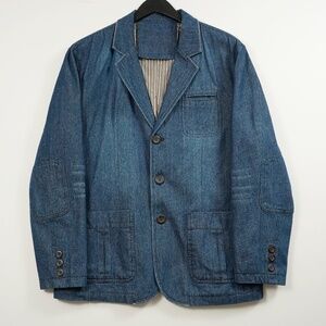 Chouyatou Men’s Denim Blazer Sport Coat – Size Large, 3-Button